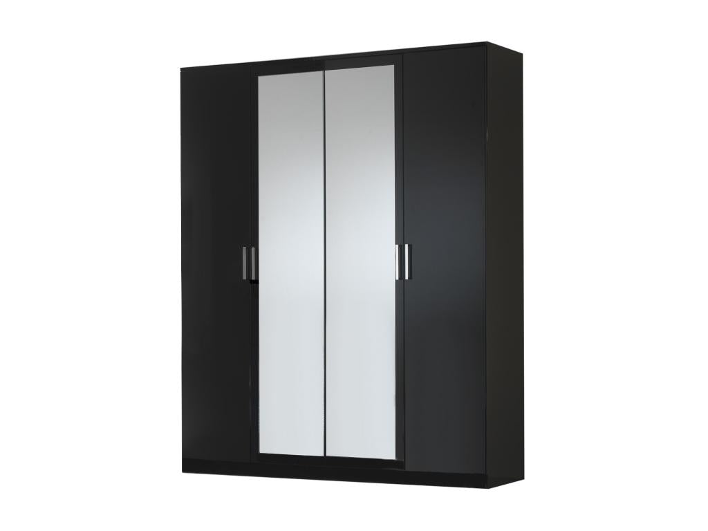 Armoire design de chambre 4 portes battantes bois laqué noir Calmetop 181cm 42460GEYF