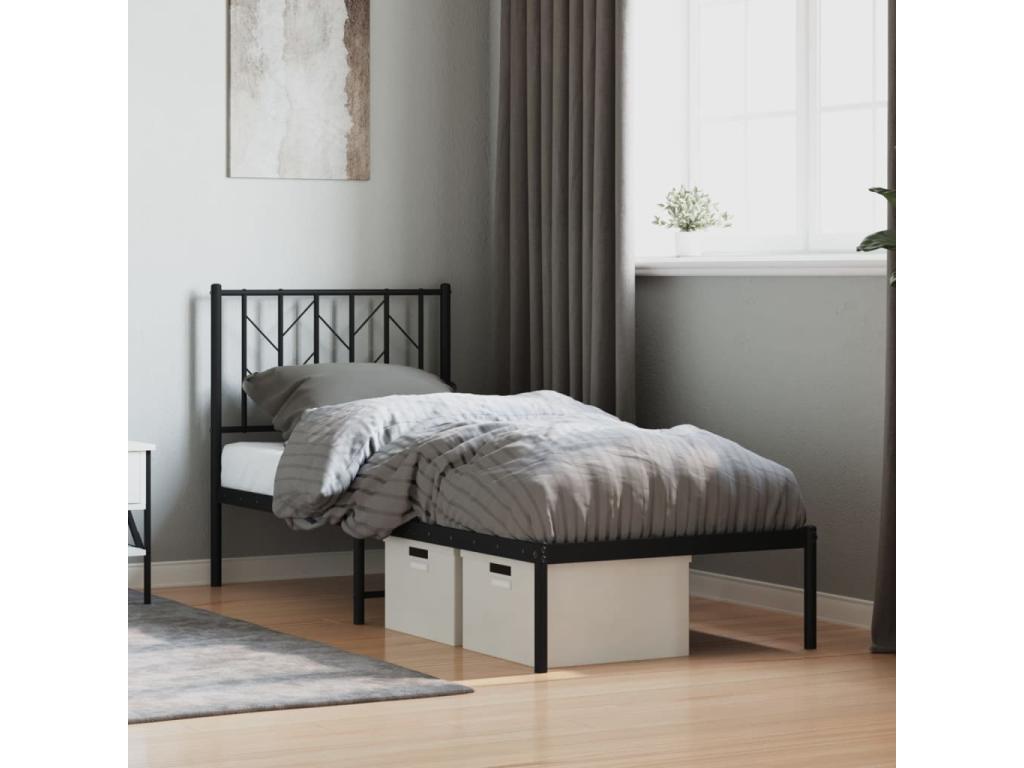 Cadre de lit métal sans matelas avec tête de lit noir 75x190 cm 00378KZZW