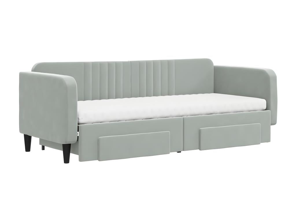 Lit de jour avec gigogne et tiroirs gris clair 80x200cm velours 83508VLHH