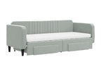 Lit de jour avec gigogne et tiroirs gris clair 80x200cm velours 83508VLHH