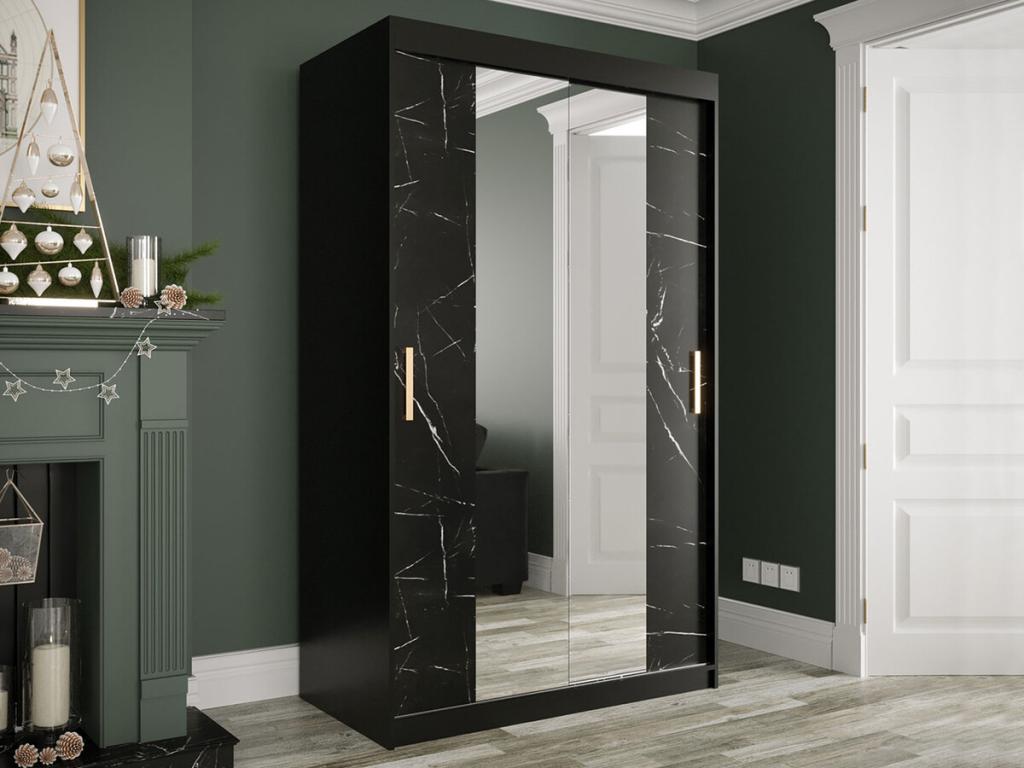 Armoire Calmetop 253 Marbre noir - Noir mat 200x120x62cm Portes d'armoire Glissement 01977FBBG