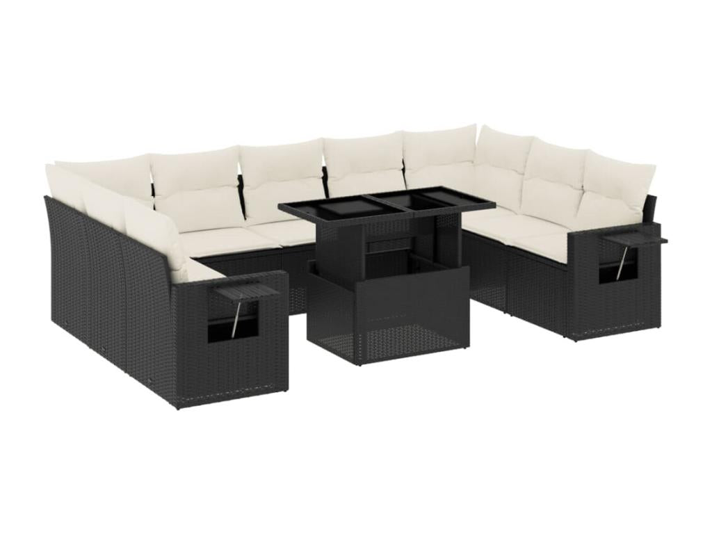 Salon de jardin 10 pièces avec coussins noir résine tressée 66969VRML