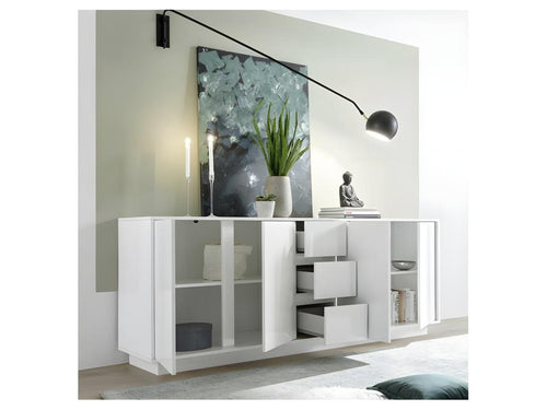 Buffet 4 portes 3 tiroirs Blanc Laqué Brillant - Artvivrestore 22134ULCZ