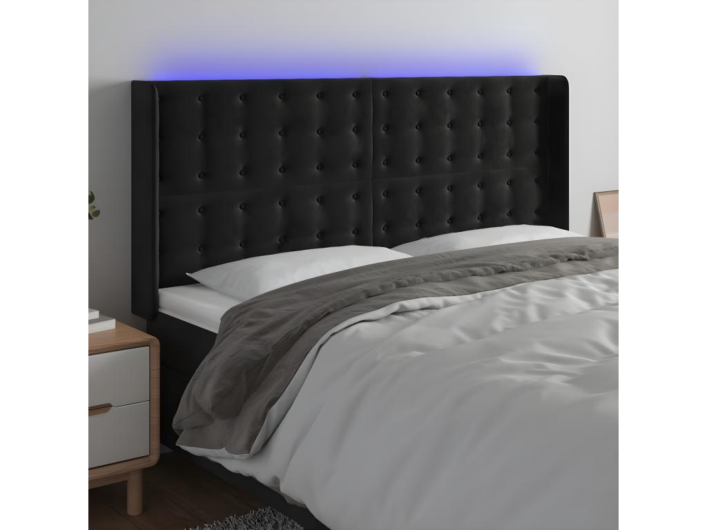 Tête de lit à LED Noir 163x16x118/128 cm Velours 31718CLOH