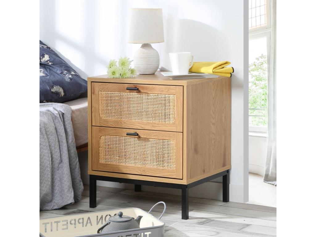 Chevet 2 Tiroirs avec Cannage Rotin H51cm - Calmetop 96710KJYA