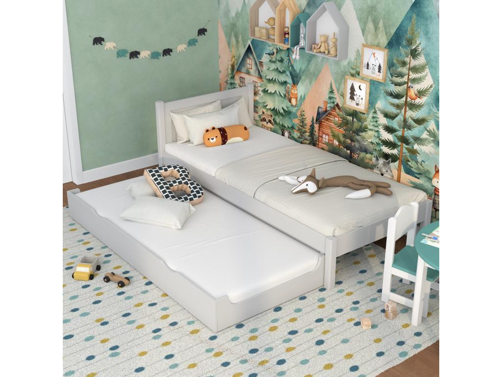 Lit gigogne en bois N02 Gris 80x190 43374KOBH