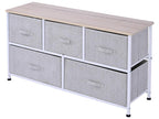 Commode meuble de rangement dim- 100L x 30l x 54H cm 5 tiroirs non-tissés gris structure métal blanc plateau MDF bois clair 72199WFQB