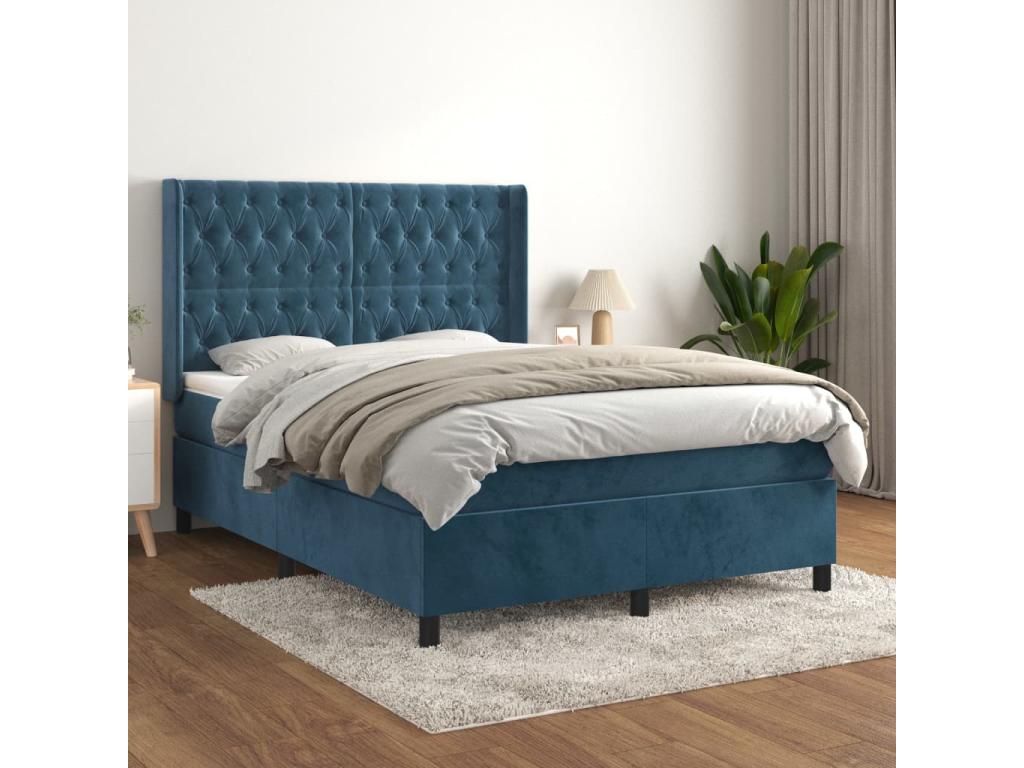 Lit à sommier tapissier et matelas Bleu foncé 140x200cm Velours 42496GAMC