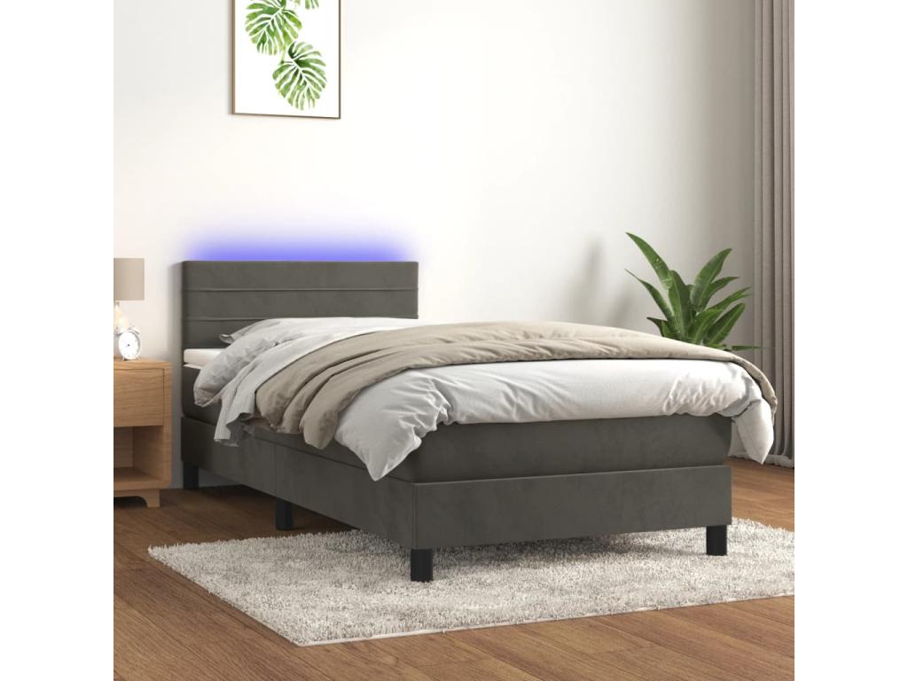 Sommier à Calmetop de lit et matelas et LED Gris foncé 80x200 64585UUTX