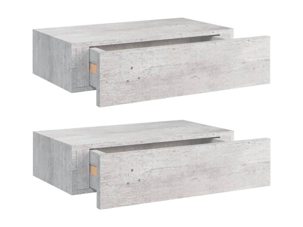 Étagères à tiroirs murales 2 pcs Gris béton 40x23.5x10 cm MDF 74268TJFH