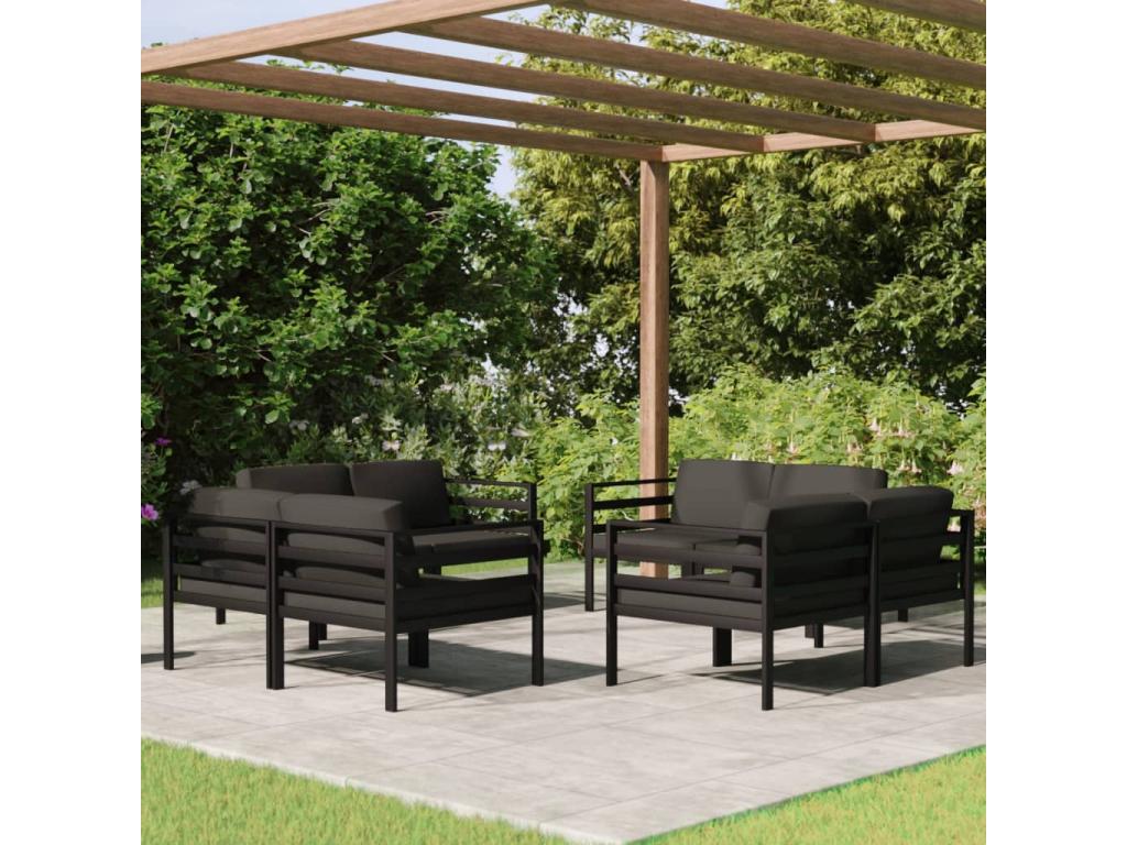 Salon de jardin 8 pcs avec coussins Aluminium Anthracite 87569MUJO