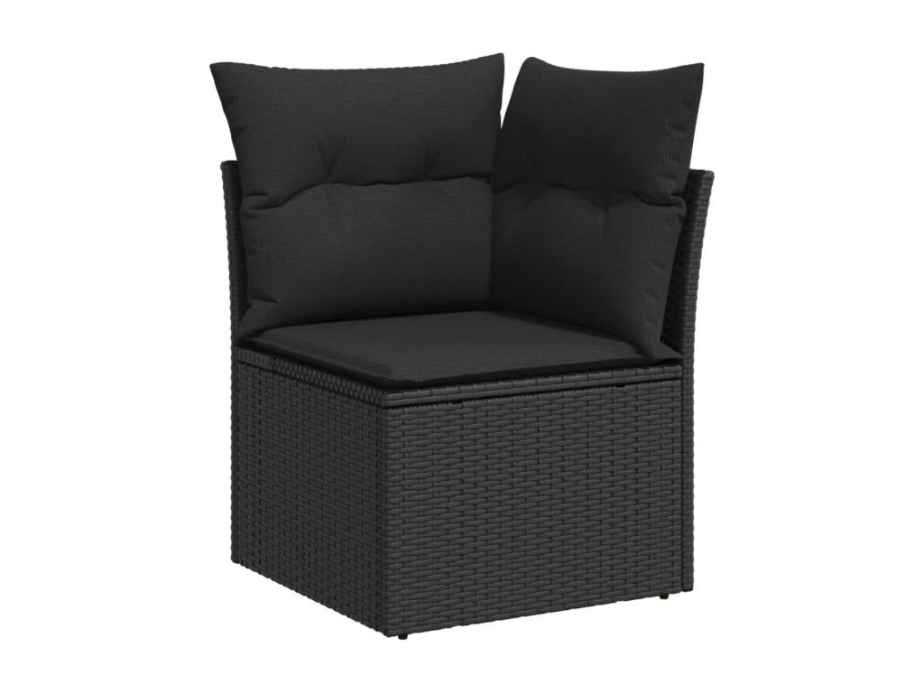 Salon de jardin 7 pièces avec coussins noir résine tressée 00781VELA