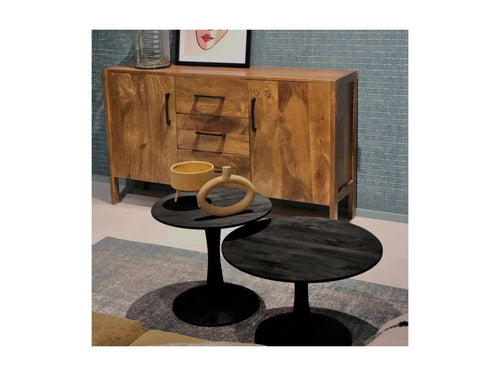 BANGALORE-Table basse ronde Diam60 en bois de Manguier massif noir 21150GYGG