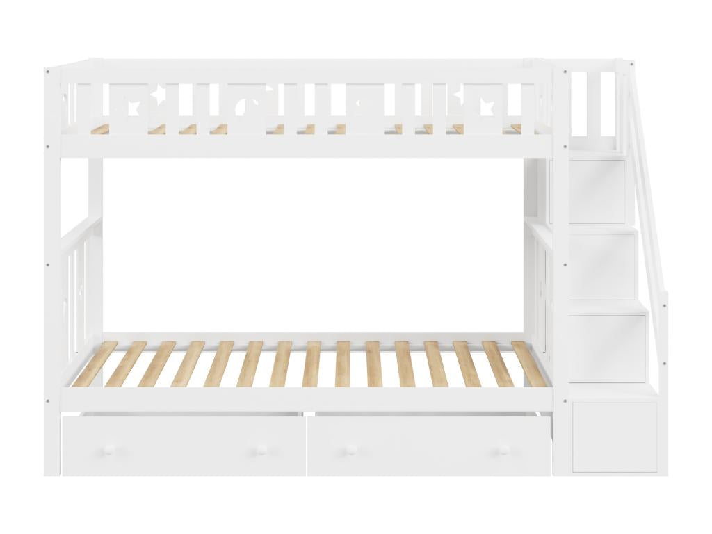 Lits superposés 2x90x200 cm avec 2 tiroirs et étagères de rangement - bois massif - coloris blanc 36548MIZN