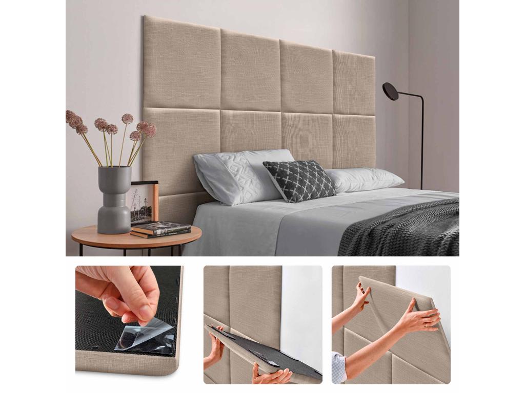 Calmetop Ensemble de 6 Panneaux muraux en lin autocollants absorption acoustique protection contre les chocs et Têtes de Lit Terre 60x60cm x6 45915GWOB