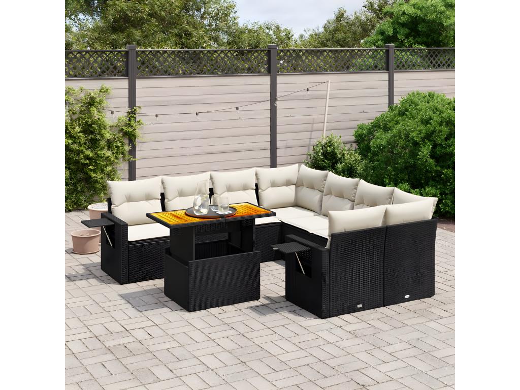 Salon de jardin 9 pcs avec coussins noir résine tressée 34891BEDT