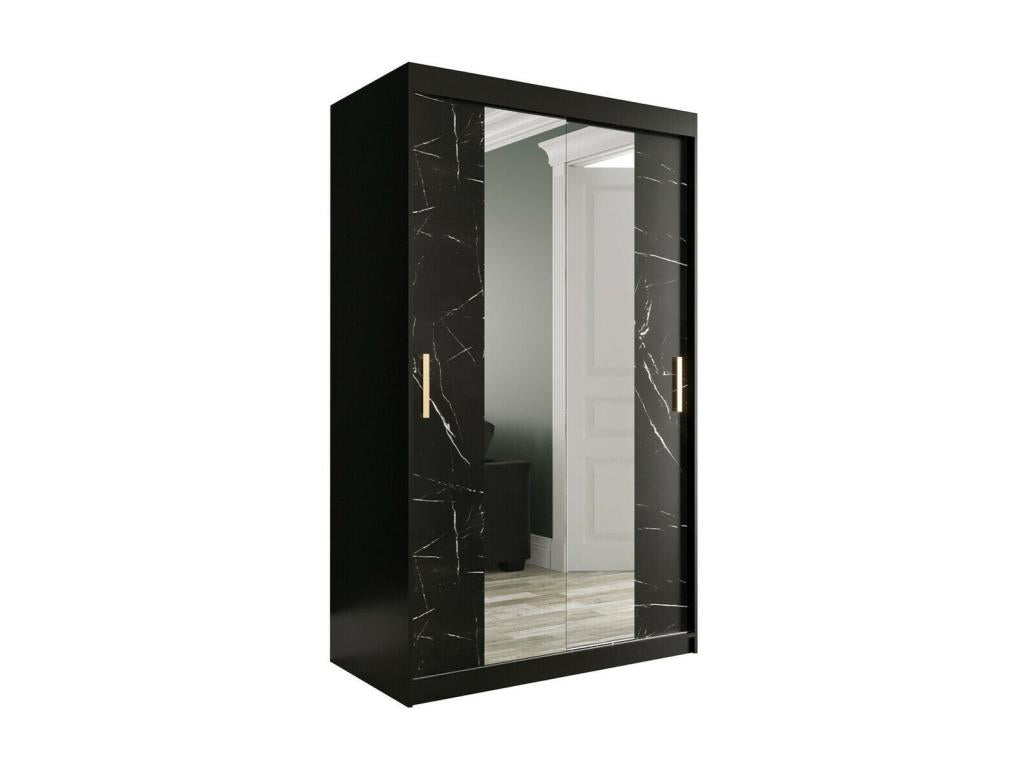 Armoire Calmetop 253 Marbre noir - Noir mat 200x120x62cm Portes d'armoire Glissement 01977FBBG