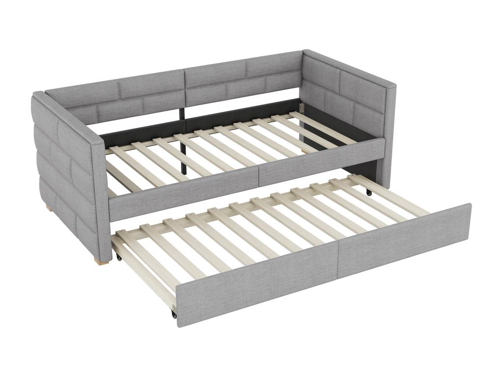 Lit gigogne 90x200 cm 90x190 cm - Tissu en lin - Sommier à Calmetop - Coloris gris 88722IRBC