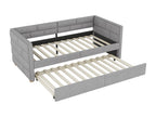 Lit gigogne 90x200 cm 90x190 cm - Tissu en lin - Sommier à Calmetop - Coloris gris 88722IRBC