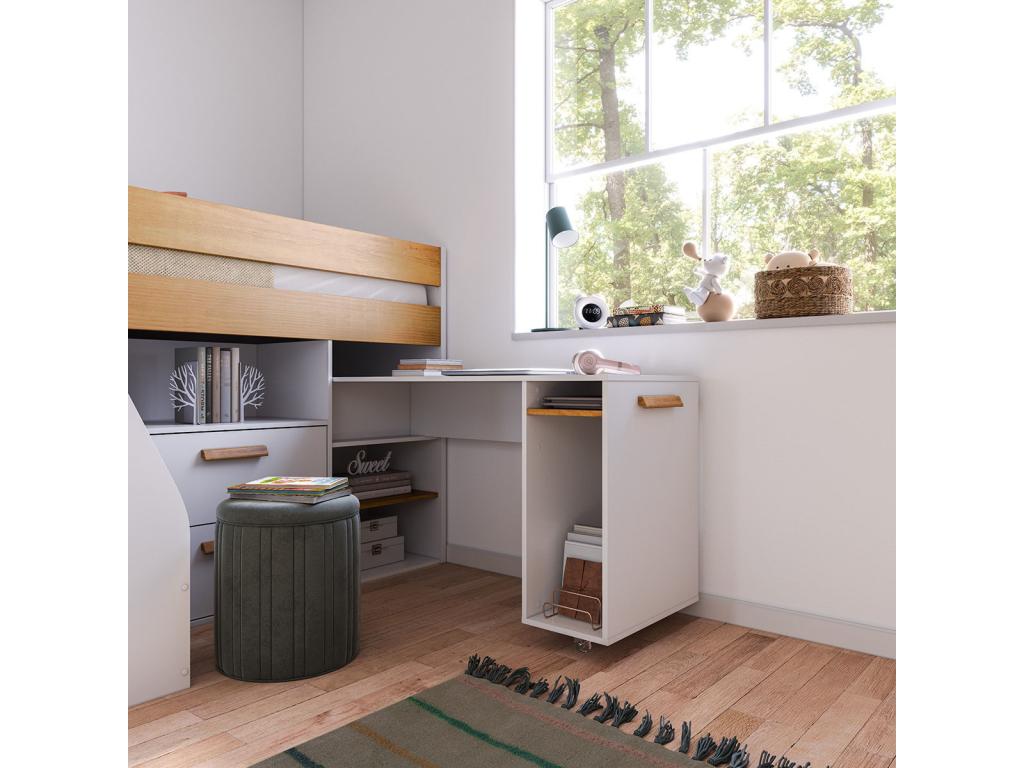 Pack lit mi-hauteur avec bureau et matelas 90x200 cm panneaux de fibres blanc et noisette Artvivrestore 33526ITTW