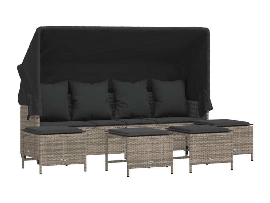 Salon de jardin 5 pièces avec coussins gris résine tressée 42812UZMQ
