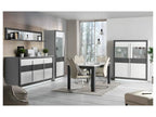 Buffet 193 cm 3 portes blanc laqué décor gris béton avec LED - Artvivrestore 70888BEJV