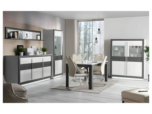 Buffet 193 cm 3 portes blanc laqué décor gris béton avec LED - Artvivrestore 70888BEJV