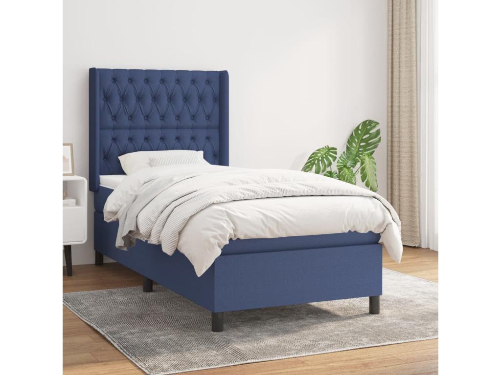 Lit à sommier tapissier avec matelas Bleu 100x200 cm Tissu 75172JBZB