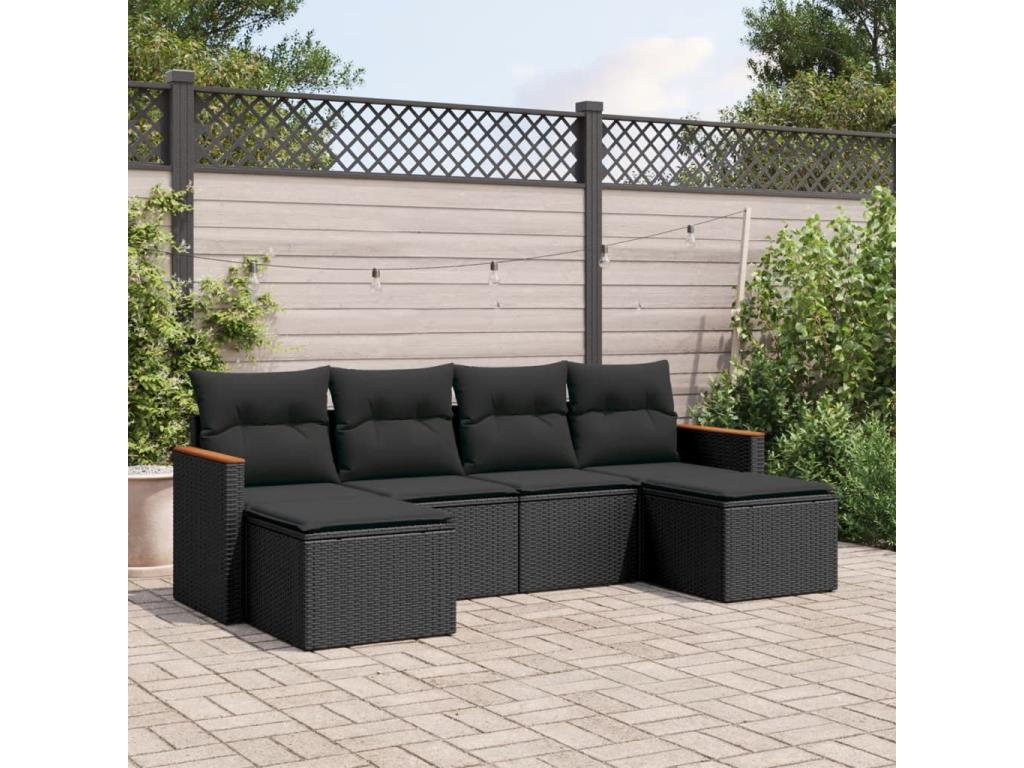 Salon de jardin 6 pcs avec coussins noir résine tressée 25998XIAH