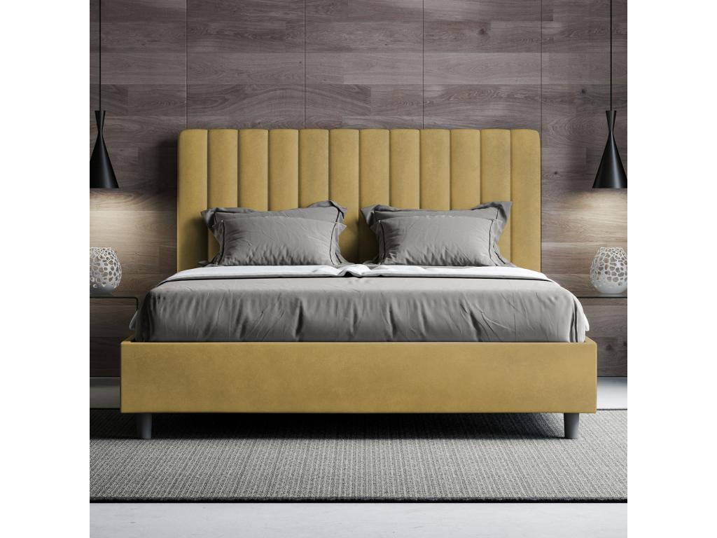 Lit avec sommier rembourré 160x200 microfibre ocre Artvivrestore 20988WNER