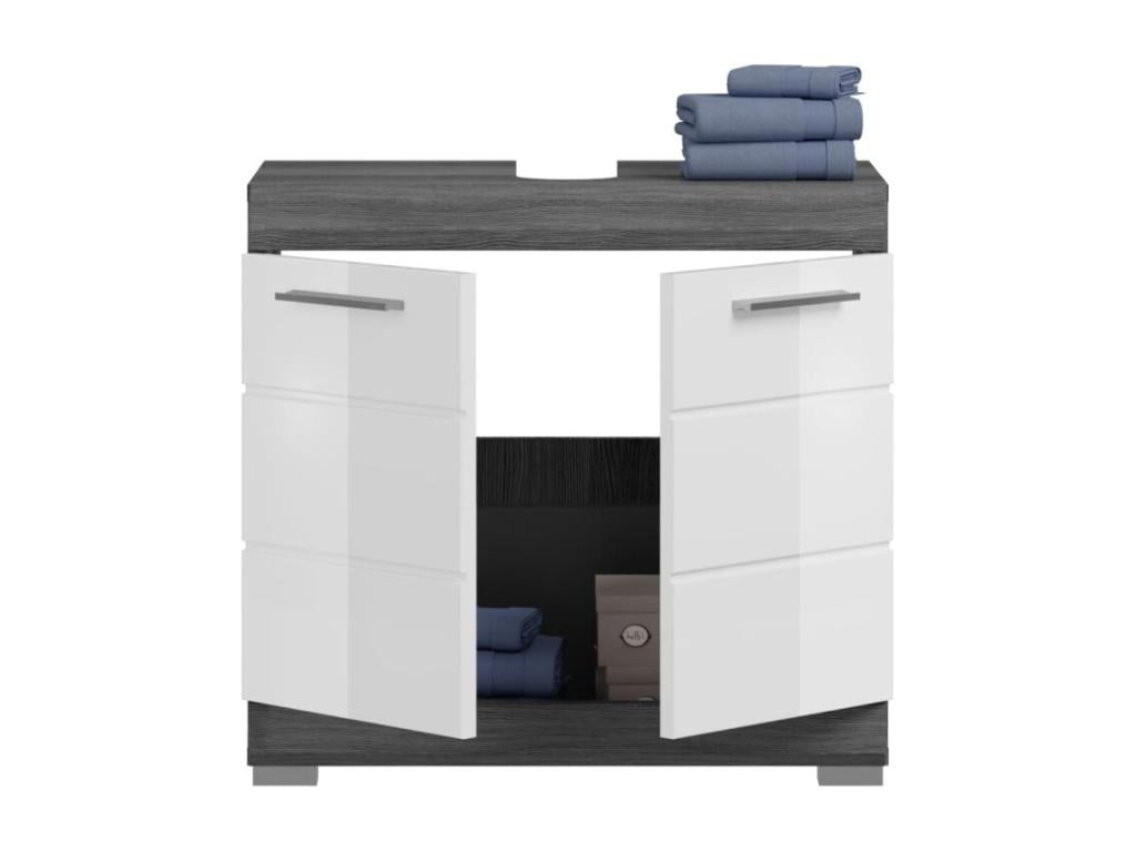 Ensemble salle de bain Calmetop – Meuble sous vasque miroir et colonne – Gris foncé et blanc 99772WYOM