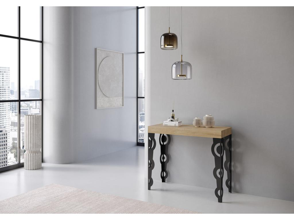 Console extensible 90x40/300 cm Karamay Premium Chêne Nature cadre Anthracite 84386XZPF