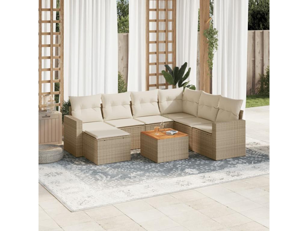 Salon de jardin avec coussins 8 pièces beige résine tressée 84580PFHI