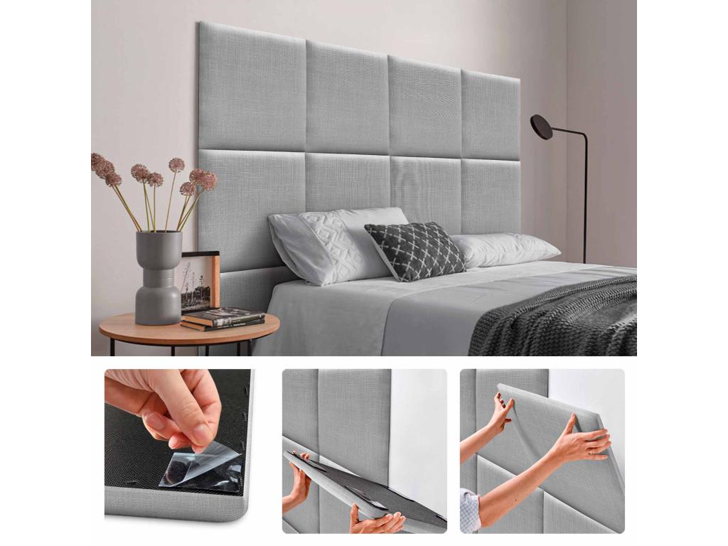 Calmetop Ensemble de 8 Panneaux muraux en lin autocollants absorption acoustique protection contre les chocs et Têtes de Lit Gris Clair 50x50cm x8 74533ESZM