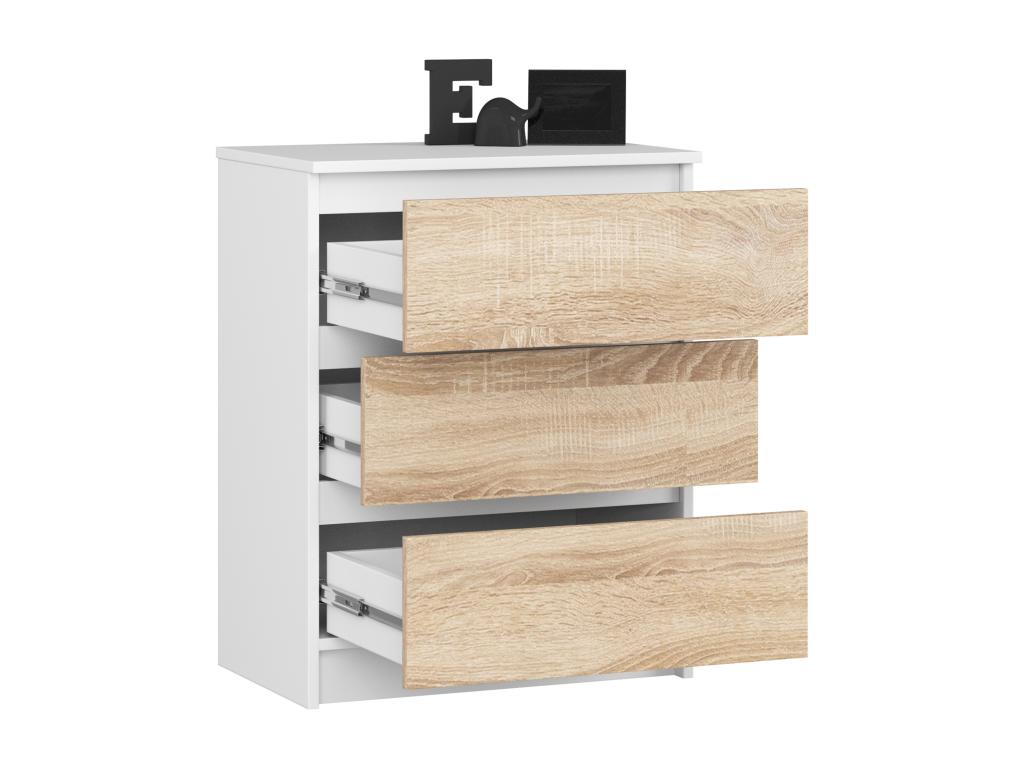 Commode Calmetop K60 Blanche 60 cm 3 tiroirs façade Chêne Calmetop 60x40x77 cm 06926HLDQ