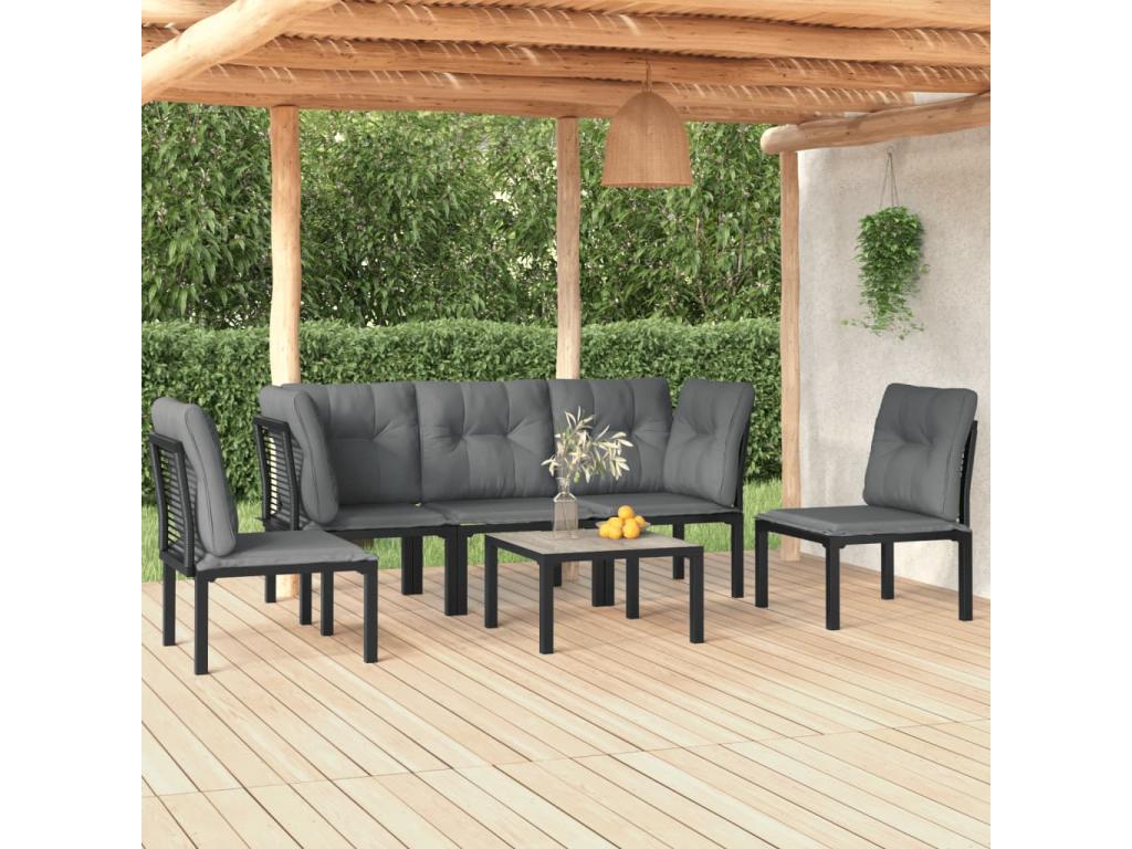 Salon de jardin 6 pcs noir et gris résine tressée 21589JBRW
