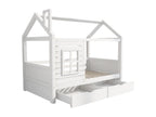 Lit cabane 90x200 cm avec 2 tiroirs - en forme de maison - en bois massif - Blanc 55572PAGM