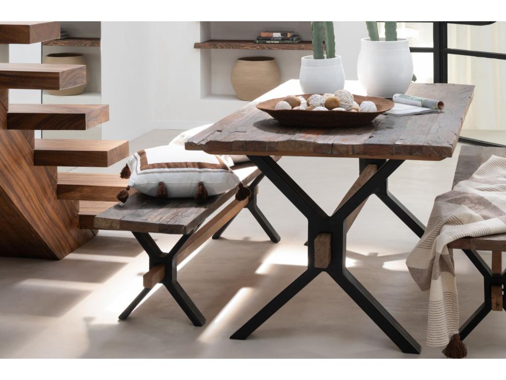 Table de ferme industrielle en bois et pieds croisés métal L180 6 places - MARIE 54612SZBG
