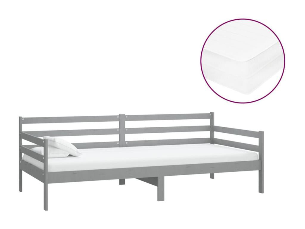Lit de repos avec matelas 90x200 cm Gris Bois de pin massif 68633VBRO