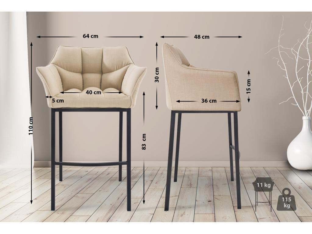 Lot de 2 Tabouret de bar - Tissu / Métal - Crème - Calmetop 09043UQIM