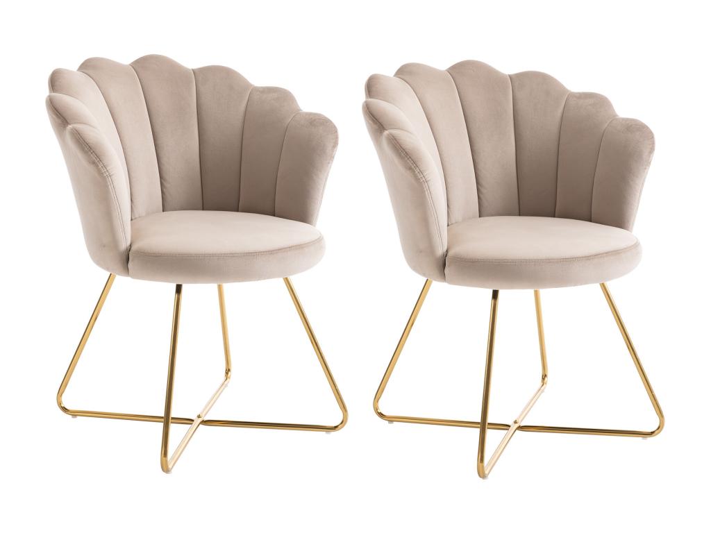 Lot de 2 chaises en velours et métal - Beige et doré - Calmetop II 62496VIAI