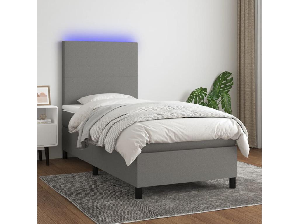 Sommier à Calmetop de lit avec matelas et LED Gris foncé 90x190 33057NRER