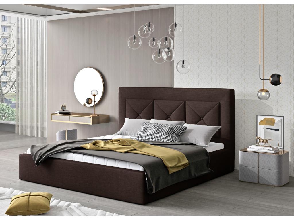 Lit double rembourré en tissu Calmetop-Couleur Marron-160x200-Version coffre de rangement 71787JKKQ