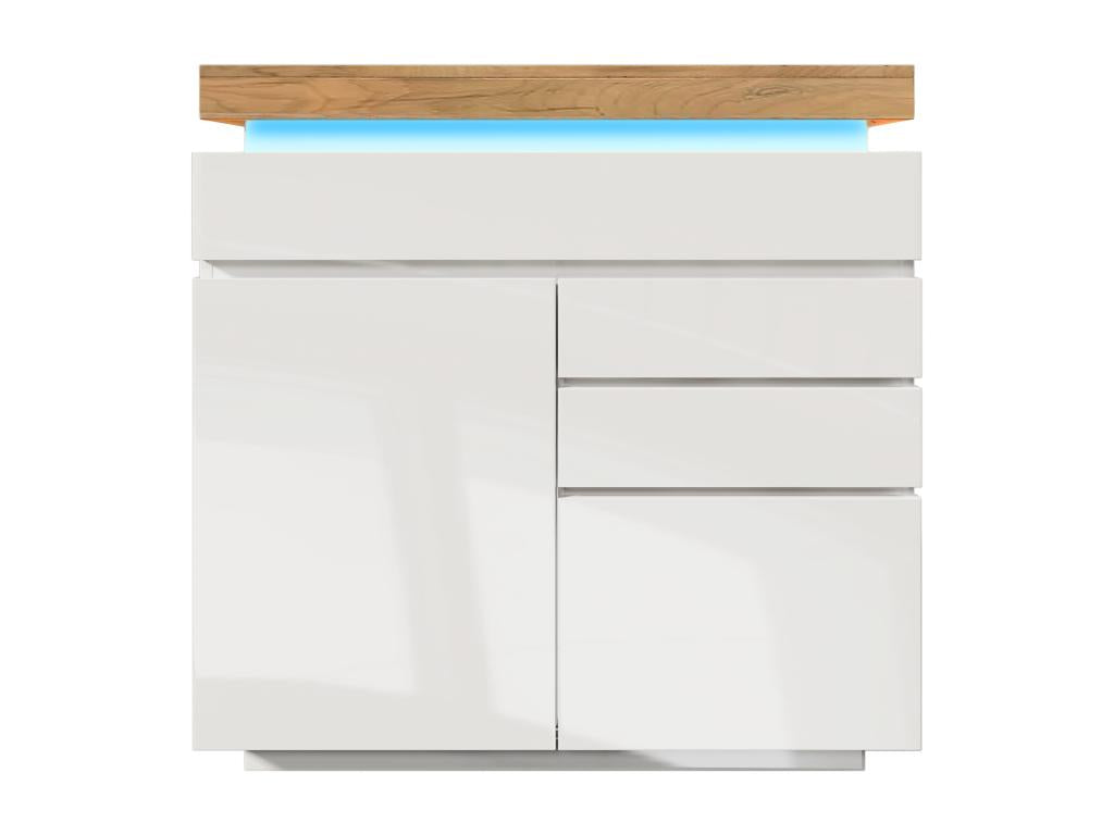 Commode avec 2 portes et 3 tiroirs - 110x39x115 cm - LEDs - Panneau de particules - pour salon chambre - Blanc 40712XSGK