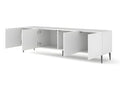 Meuble TV meuble Hi-fi sur pied Blanc Mat 200x42x56cm RAVI C DIAMANT Pied noir 20711DRRN