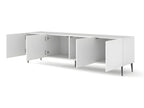 Meuble TV meuble Hi-fi sur pied Blanc Mat 200x42x56cm RAVI C DIAMANT Pied noir 20711DRRN