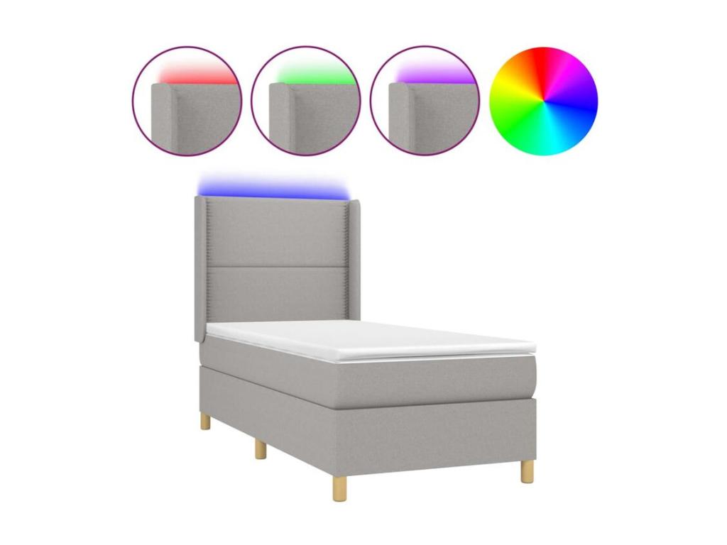 Sommier à Calmetop de lit matelas LED Gris clair 90x190 Tissu 02644CVZX