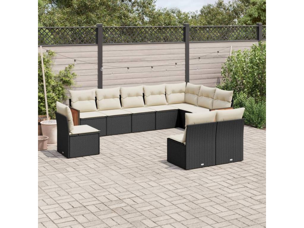 Salon de jardin 10 pcs avec coussins noir résine tressée 49209SEYN
