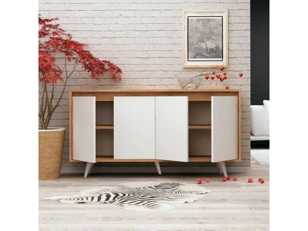 Meuble En Chêne Blanc Avec Panneaux De Particules Mélaminés- 140x86x40 cm 53272XGSQ