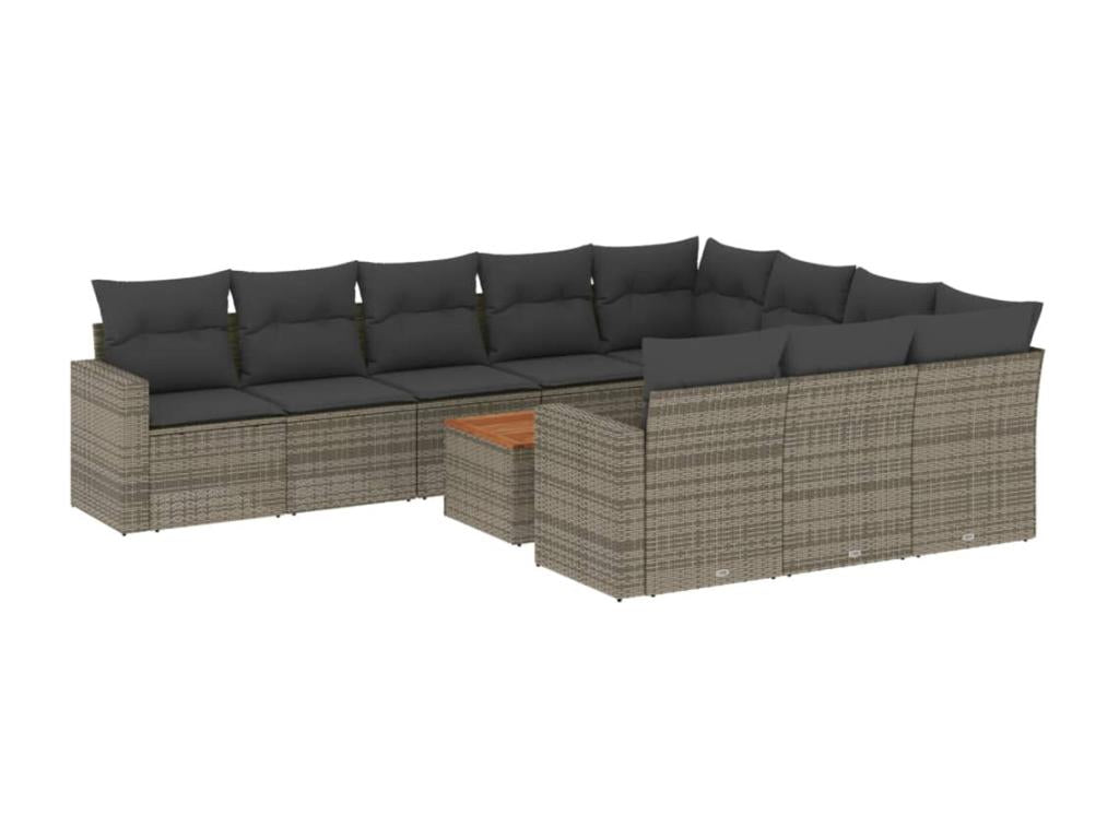 Salon de jardin 11 pcs avec coussins gris résine tressée 10770WGCH